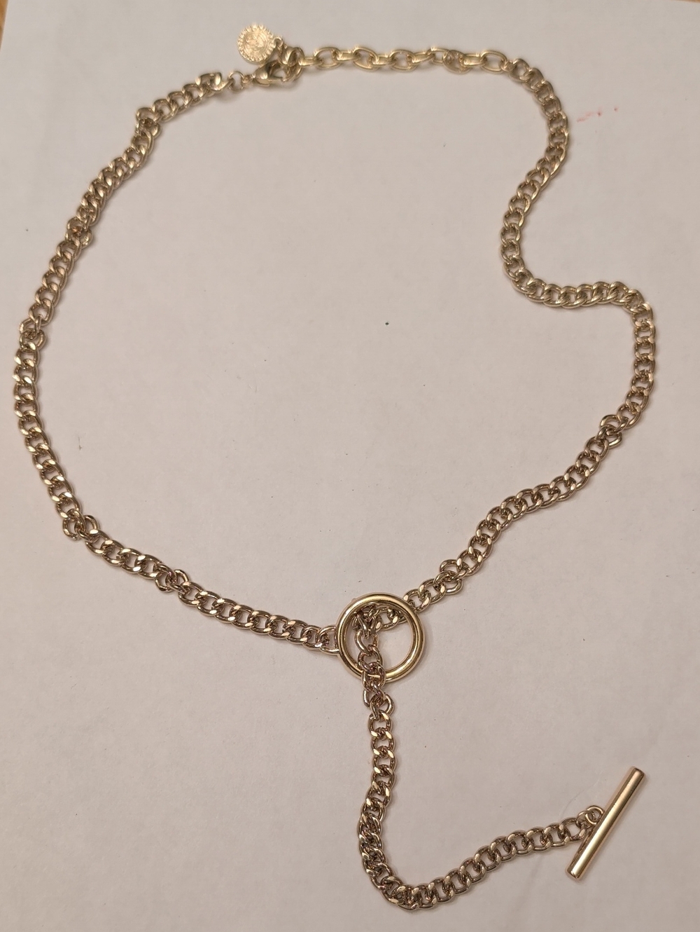 Graziano Gold-Tone Chain Lariat Necklace with Ring Accent